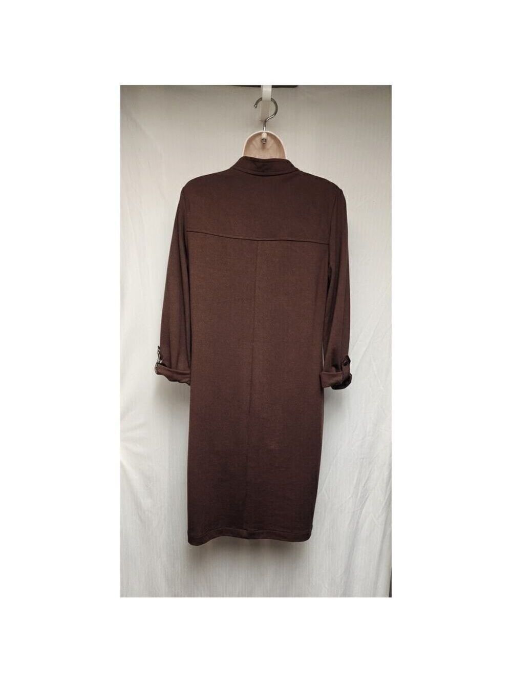Chico's Brown Notched V-Neck 3/4 Sleeve Knee Length Shirt Dress Size 1 M - Picture 5 of 9